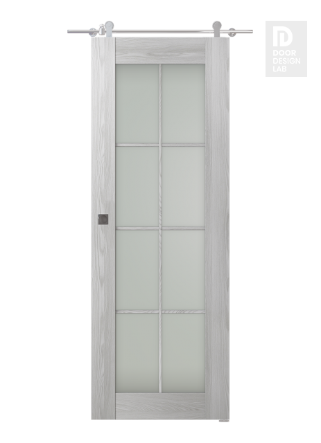 Avon 8 Lite Vetro Ribeira Ash Modern Interior Barn Door by Belldinni