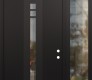 Modern Steel Front Door DIAMOND A4 50" X 96" BLACK/BLACK CLEAR GLASS PANEL BLACK LHI WITH SIDELITE AND TRANSOM CLEAR GLASS