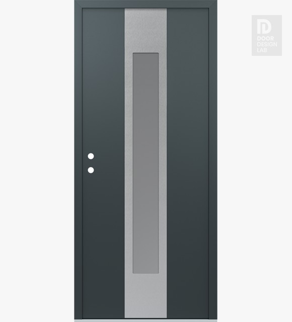 Modern Steel Front Door DIAMOND A1 36" X 80" ANTHRACITE/ANTHRACITE FROSTED GLASS PANEL STAINLESS STEEL RHI
