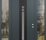 Modern Steel Front Door DIAMOND A4 64" X 96" ANTHRACITE/ANTHRACITE FROSTED GLASS PANEL BLACK LHI WITH 2 SIDELITES AND TRANSOM CLEAR GLASS