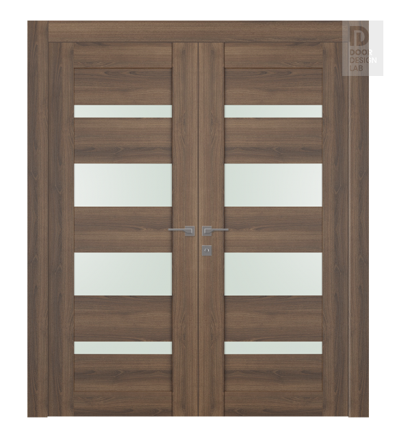 Avon 07-01 Vetro Pecan Nutwood Modern Interior Double Swing Doors by Belldinni