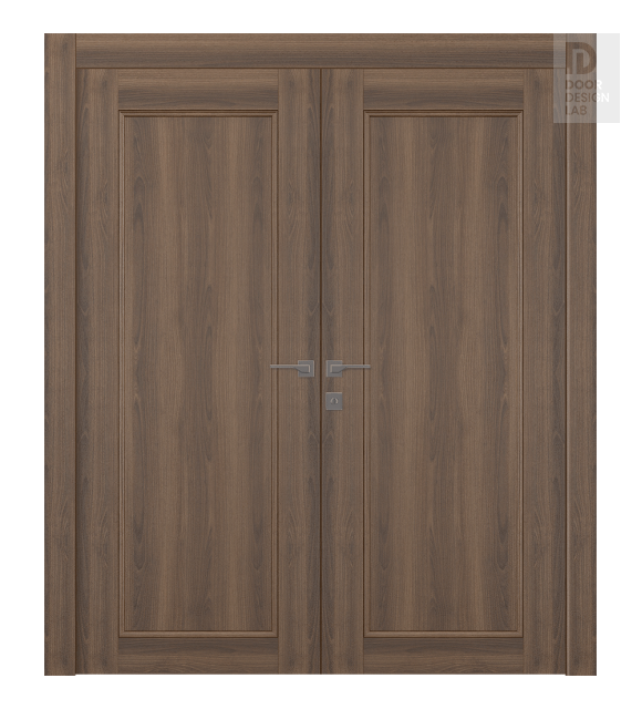Oxford Uno 07 Pecan Nutwood Modern Interior Double Swing Doors by Belldinni