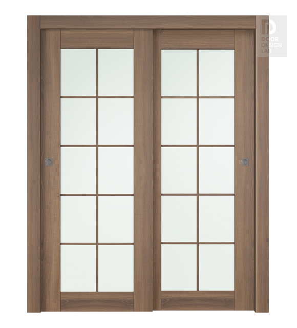 Avon 10 Lite Vetro Pecan Nutwood Modern Interior Bypass Doors by Belldinni