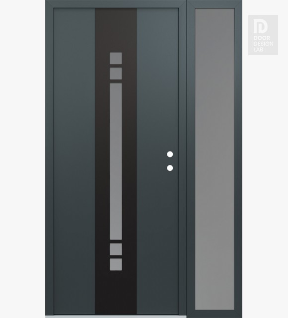 Modern Steel Front Door DIAMOND A4 52" X 80" ANTHRACITE/ANTHRACITE FROSTED GLASS PANEL BLACK LHI WITH SIDELITE FROSTED GLASS