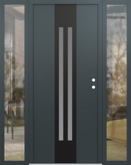 DIAMOND A8 68" X 80" ANTHRACITE/ANTHRACITE FROSTED GLASS PANEL BLACK LHI WITH 2 SIDELITES CLEAR GLASS