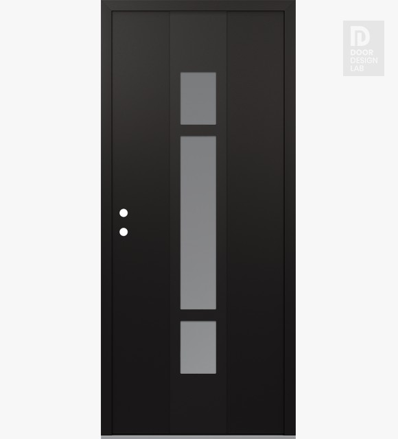 Modern Steel Front Door DIAMOND A9 36" X 80" BLACK/WHITE FROSTED GLASS PANEL BLACK RHI