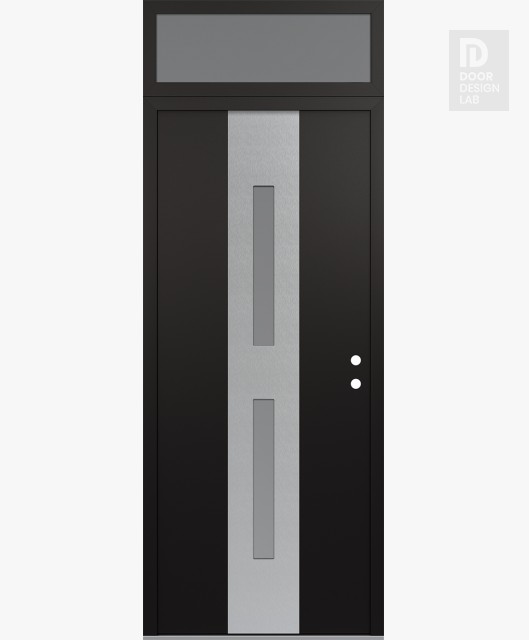 Modern Steel Front Door DIAMOND A6 36" X 96" BLACK/WHITE FROSTED GLASS PANEL STAINLESS STEEL LHI WITH TRANSOM FROSTED GLASS