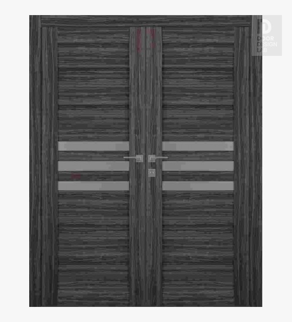 Dome Vetro Gray Oak Modern Interior Double Swing Doors by Belldinni
