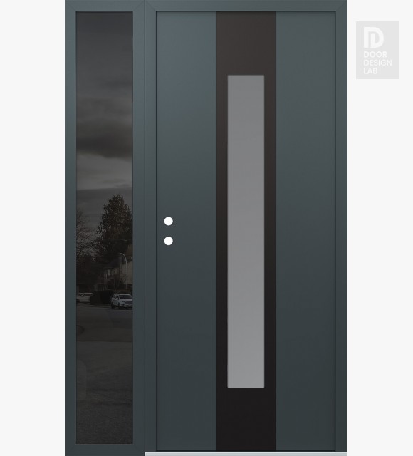 Modern Steel Front Door DIAMOND A1 50" X 80" ANTHRACITE/ANTHRACITE FROSTED GLASS PANEL BLACK RHI WITH SIDELITE MIRRORED GLASS
