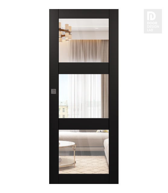 Avon 3 Lite Clear Vetro Black Matte Modern Interior Hidden Barn Door by Belldinni