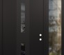 Modern Steel Front Door DIAMOND A6 48" X 96" BLACK/BLACK MIRRORED GLASS PANEL BLACK LHI WITH SIDELITE AND TRANSOM CLEAR GLASS
