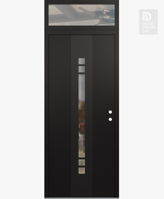 Modern Steel Front Door DIAMOND A4 36" X 96" BLACK/BLACK CLEAR GLASS PANEL BLACK LHI WITH TRANSOM CLEAR GLASS