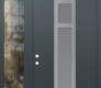 Modern Steel Front Door DIAMOND A9 48" X 96" ANTHRACITE/ANTHRACITE FROSTED GLASS PANEL STAINLESS STEEL RHI WITH SIDELITE AND TRANSOM CLEAR GLASS