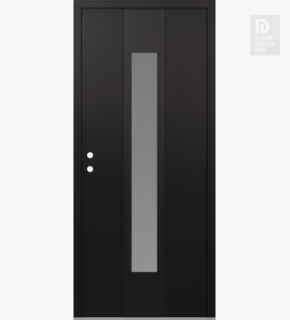 Modern Steel Front Door DIAMOND A1 36" X 80" BLACK/WHITE FROSTED GLASS PANEL BLACK RHI