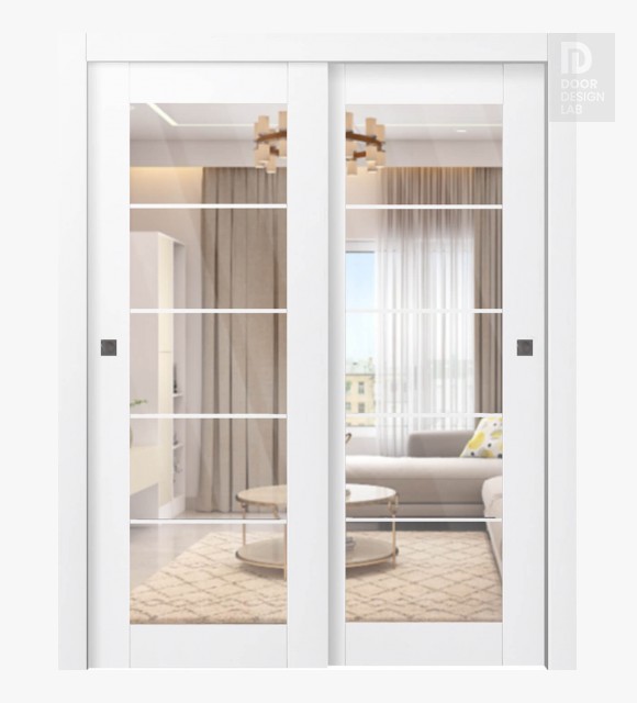 Palladio 5 Lite Clear Vetro Bianco Noble Modern Interior Bypass Doors by Belldinni