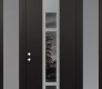 Modern Steel Front Door DIAMOND A9 64" X 96" BLACK/BLACK MIRRORED GLASS PANEL STAINLESS STEEL RHI WITH 2 SIDELITES AND TRANSOM FROSTED GLASS