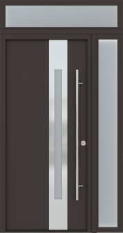 MODERN FRONT STEEL DOOR ZEPHYR BROWN/WHITE 49 1/4" X 95 11/16" LHI + SIDELITE RIGHT/TRANSOM