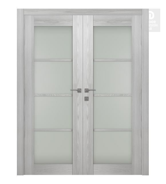 Avon 4 Lite Vetro Ribeira Ash Modern Interior Double Swing Doors by Belldinni