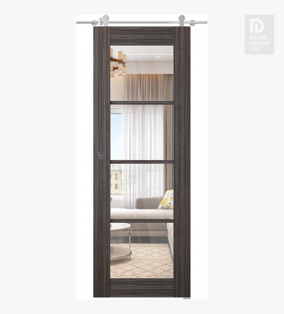Palladio 4 Lite Clear Vetro Gray Oak Modern Interior Barn Door by Belldinni