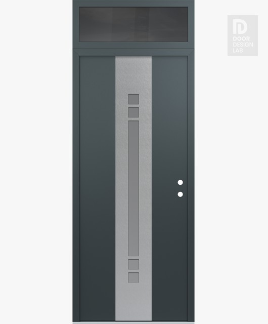 Modern Steel Front Door DIAMOND A4 36" X 96" ANTHRACITE/ANTHRACITE FROSTED GLASS PANEL STAINLESS STEEL LHI WITH TRANSOM MIRRORED GLASS