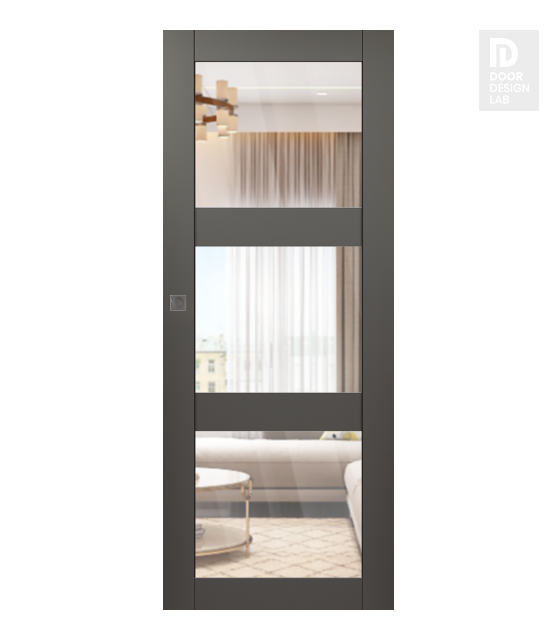 Avon 3 Lite Clear Vetro Gray Matte Modern Interior Hidden Barn Door by Belldinni