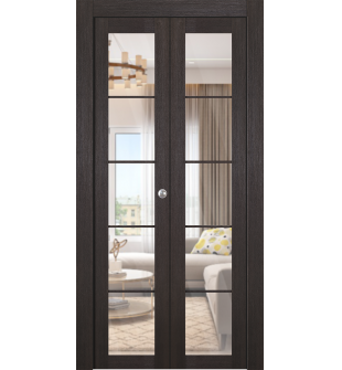 Avon 5 Lite Clear Vetro Veralinga Oak Bi-folding doors