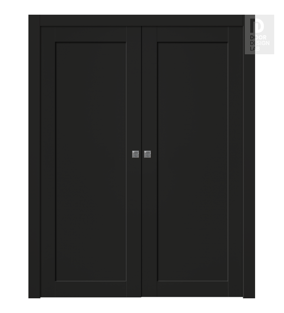 Shaker 1 Panel Black Matte Modern Interior Double Pocket Doors by Belldinni