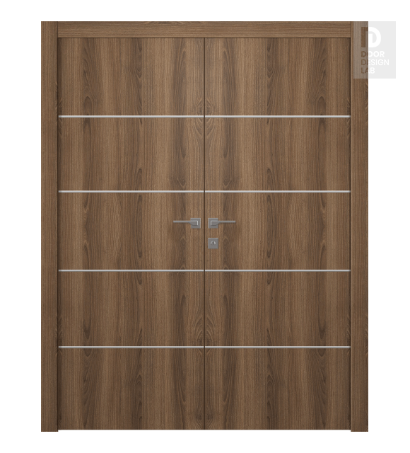 Optima 4H Pecan Nutwood Modern Interior Double Swing Doors by Belldinni