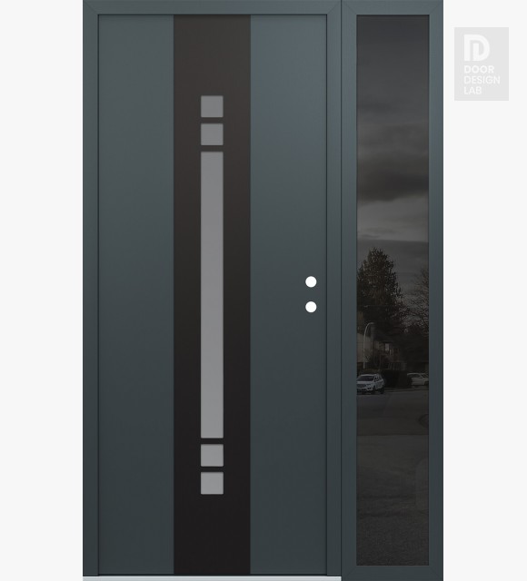 Modern Steel Front Door DIAMOND A4 48" X 80" ANTHRACITE/ANTHRACITE FROSTED GLASS PANEL BLACK LHI WITH SIDELITE MIRRORED GLASS