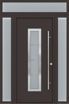 MODERN FRONT STEEL DOOR ARGOS BROWN/WHITE 61 1/16" X 95 11/16" RHI + SIDELITE LEFT/RIGHT + TRANSOM