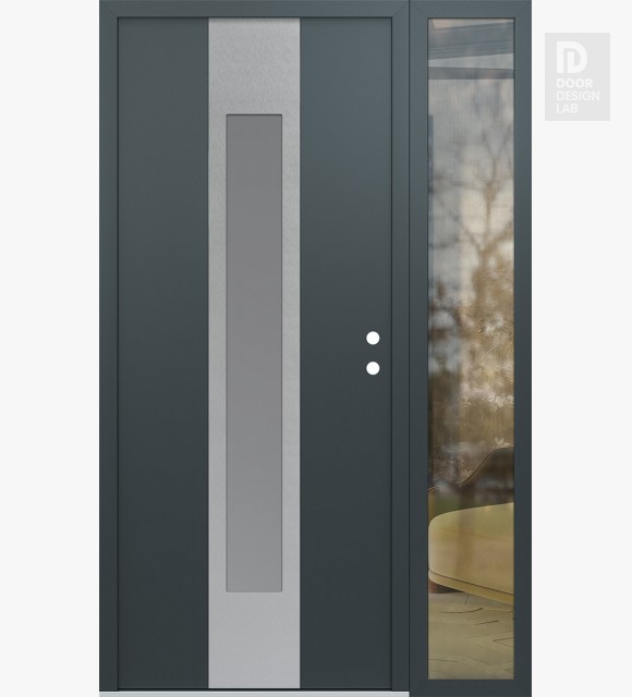 Modern Steel Front Door DIAMOND A1 52" X 80" ANTHRACITE/ANTHRACITE FROSTED GLASS PANEL STAINLESS STEEL LHI WITH SIDELITE CLEAR GLASS