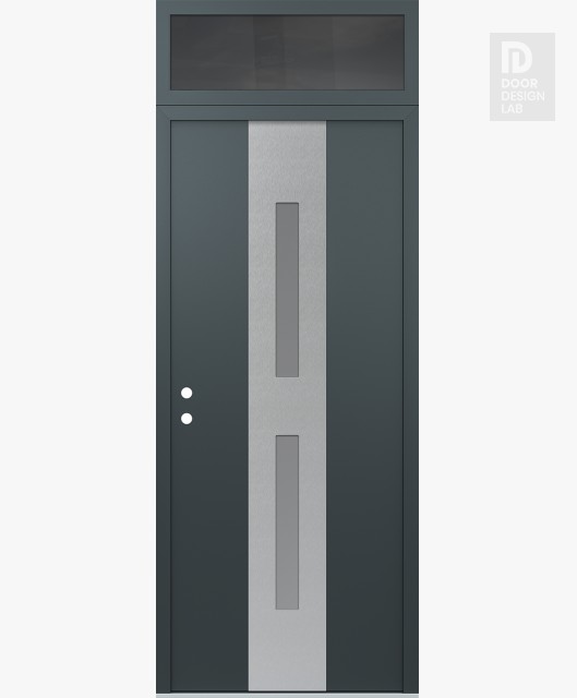 Modern Steel Front Door DIAMOND A6 36" X 96" ANTHRACITE/ANTHRACITE FROSTED GLASS PANEL STAINLESS STEEL RHI WITH TRANSOM MIRRORED GLASS