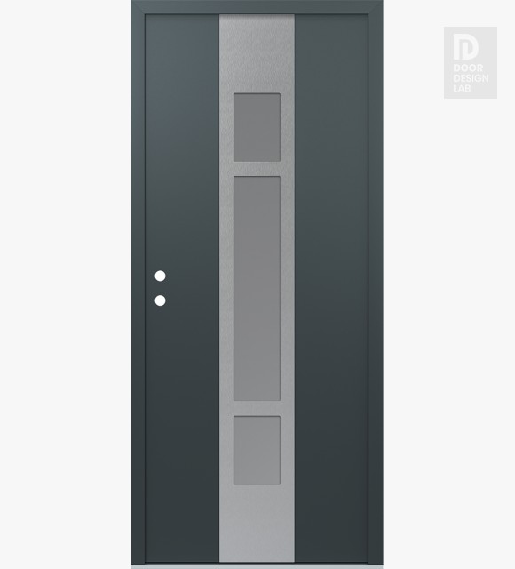 Modern Steel Front Door DIAMOND A9 36" X 80" ANTHRACITE/ANTHRACITE FROSTED GLASS PANEL STAINLESS STEEL RHI