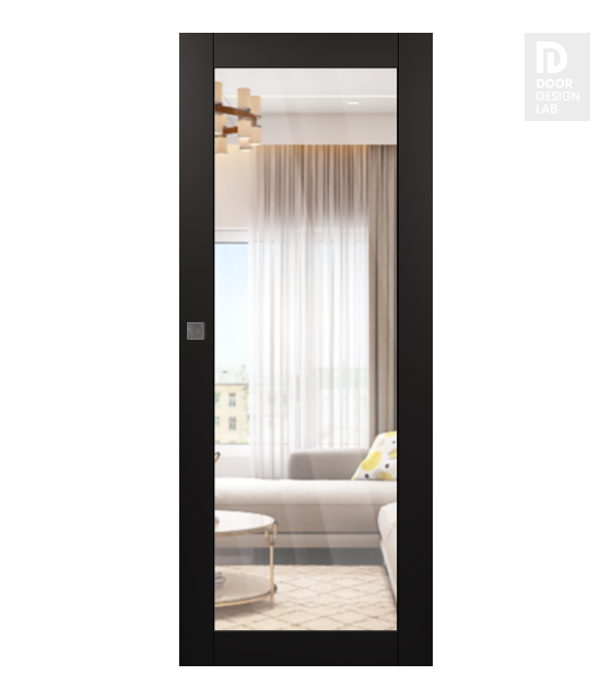 Avon 207 Clear Vetro Black Matte Modern Interior Hidden Barn Door by Belldinni