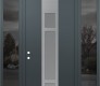 Modern Steel Front Door DIAMOND A9 64" X 96" ANTHRACITE/ANTHRACITE FROSTED GLASS PANEL STAINLESS STEEL RHI WITH 2 SIDELITES AND TRANSOM MIRRORED GLASS