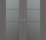 Avon 4 Lite Vetro Gray Matte Modern Interior Double Pocket Doors by Belldinni