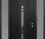Modern Steel Front Door DIAMOND A4 68" X 96" BLACK/BLACK CLEAR GLASS PANEL BLACK LHI WITH 2 SIDELITES AND TRANSOM FROSTED GLASS