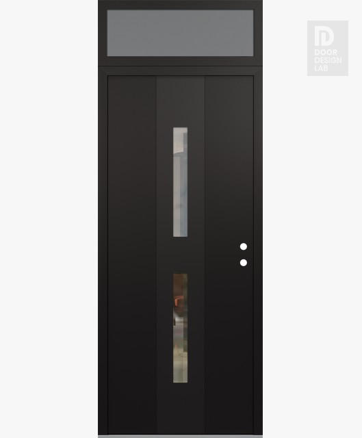 Modern Steel Front Door DIAMOND A6 36" X 96" BLACK/BLACK CLEAR GLASS PANEL BLACK LHI WITH TRANSOM FROSTED GLASS