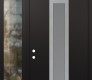 Modern Steel Front Door DIAMOND A1 48" X 96" BLACK/WHITE FROSTED GLASS PANEL STAINLESS STEEL RHI WITH SIDELITE AND TRANSOM CLEAR GLASS