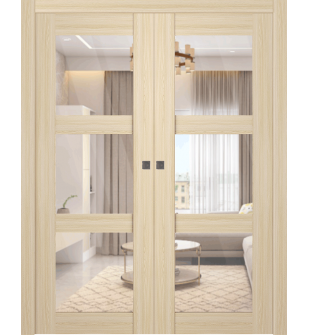 Avon 3 Lite Clear Vetro Loire Ash Double pocket doors