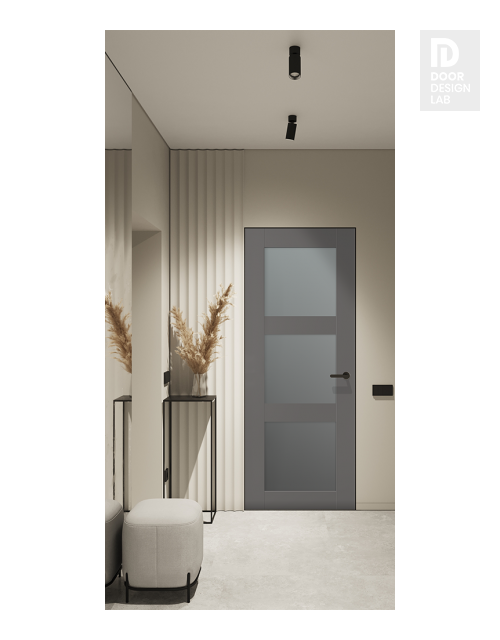 Avon 3 Lite Vetro Gray Matte Modern Interior Frameless Door by Belldinni