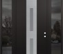 Modern Steel Front Door DIAMOND A6 64" X 96" BLACK/WHITE FROSTED GLASS PANEL STAINLESS STEEL LHI WITH 2 SIDELITES AND TRANSOM MIRRORED GLASS