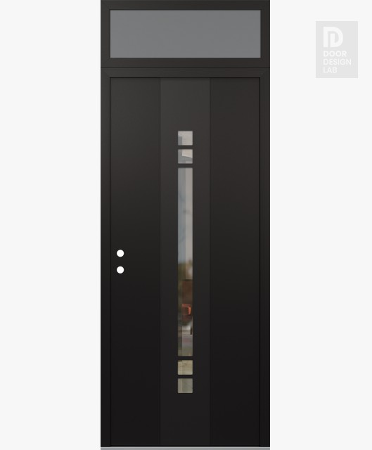 Modern Steel Front Door DIAMOND A4 36" X 96" BLACK/BLACK CLEAR GLASS PANEL BLACK RHI WITH TRANSOM FROSTED GLASS