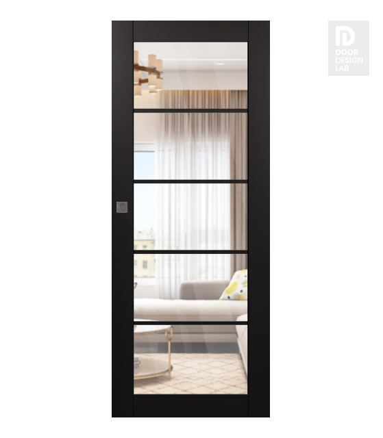 Avon 5 Lite Clear Vetro Black Matte Modern Interior Hidden Barn Door by Belldinni