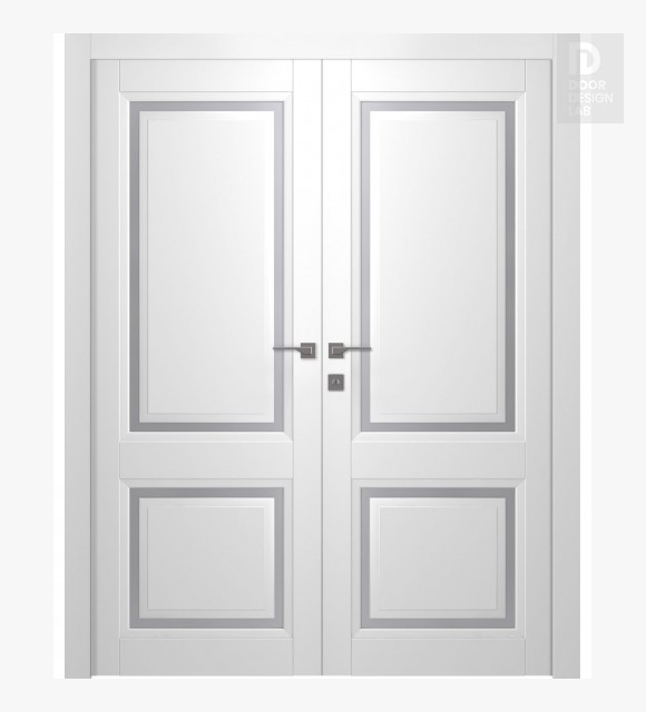 Aurum 2 Vetro Polar White Modern Interior Double Swing Doors by Belldinni
