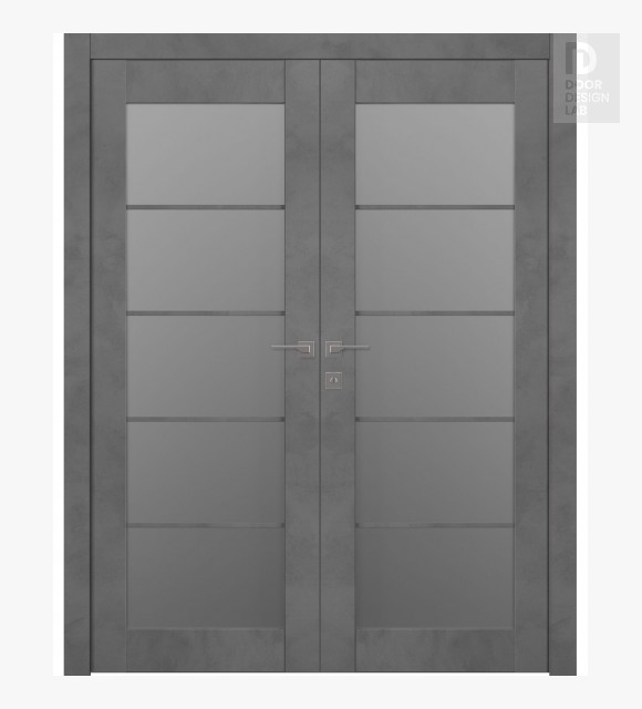 Avon 5 Lite Vetro Dark Urban Modern Interior Double Swing Doors by Belldinni
