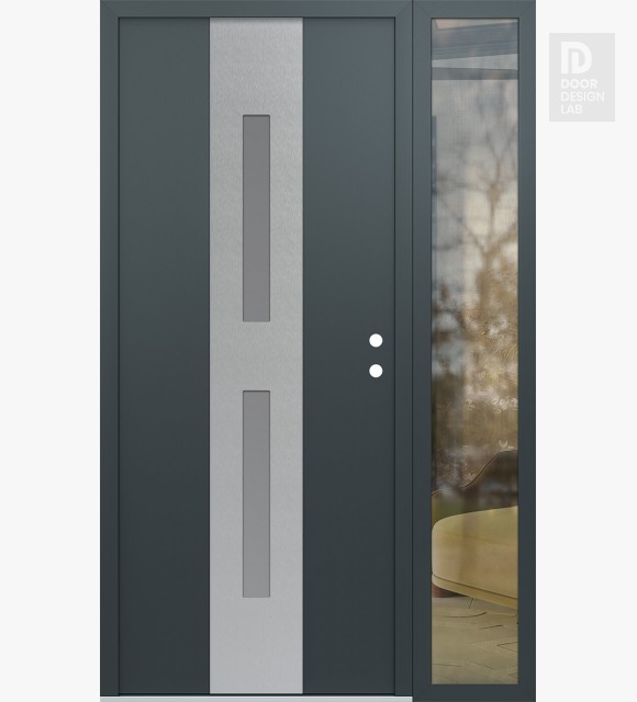 Modern Steel Front Door DIAMOND A6 52" X 80" ANTHRACITE/ANTHRACITE FROSTED GLASS PANEL STAINLESS STEEL LHI WITH SIDELITE CLEAR GLASS