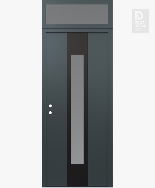 Modern Steel Front Door DIAMOND A1 36" X 96" ANTHRACITE/ANTHRACITE FROSTED GLASS PANEL BLACK RHI WITH TRANSOM FROSTED GLASS