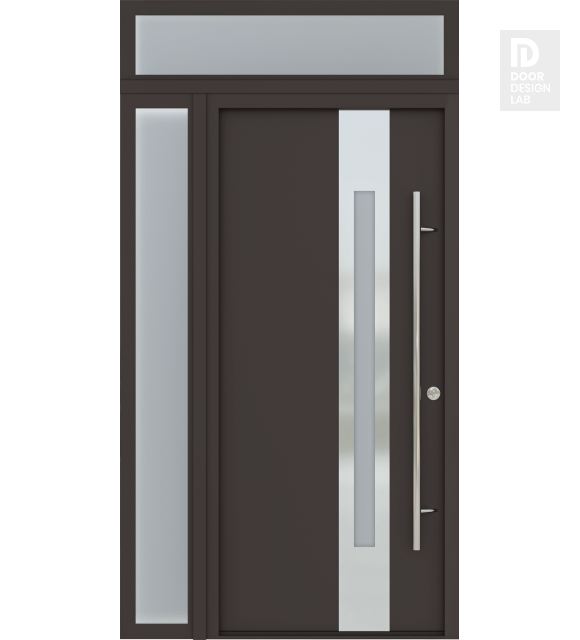 MODERN FRONT STEEL DOOR ZEPHYR BROWN/WHITE 49 1/4" X 95 11/16" LHI + SIDELITE LEFT/TRANSOM