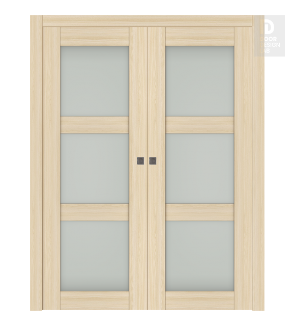 Avon 3 Lite Vetro Loire Ash Modern Interior Double Pocket Doors by Belldinni